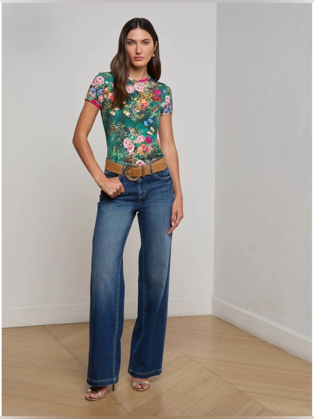 L’AGENCE RESSI FITTED TEE 🌸 GREEN CHARONDA BUTTERFLY 🦋 RARE SIZE XXS 🌼NWOT ✨ - Picture 3 of 10
